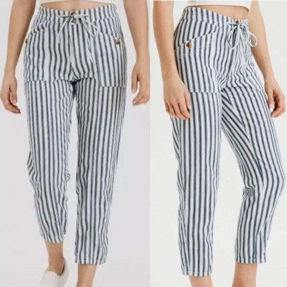 American Eagle Striped Drawstring Straight Legs pants | size 2 | blue & white - Picture 2 of 8